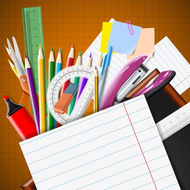 Kırtasiye malzemeleri. Geri okul ile arka plan için okul malzemeleri.