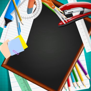 Kırtasiye malzemeleri. Geri okul ile arka plan için okul malzemeleri.