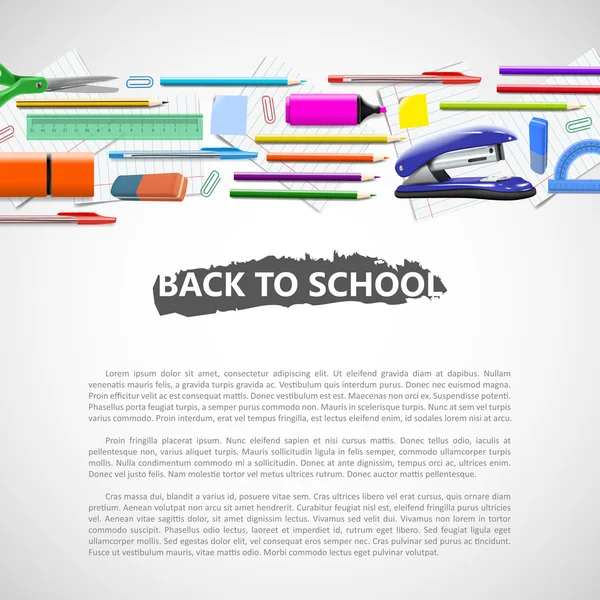 Schreibwarengeräte. zurück zum Schulhintergrund mit Schulmaterial. — Stockvektor