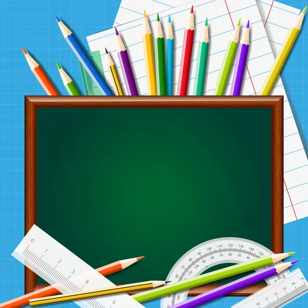 Stationery equipment. Back to school background with school supplies. — Stock Vector