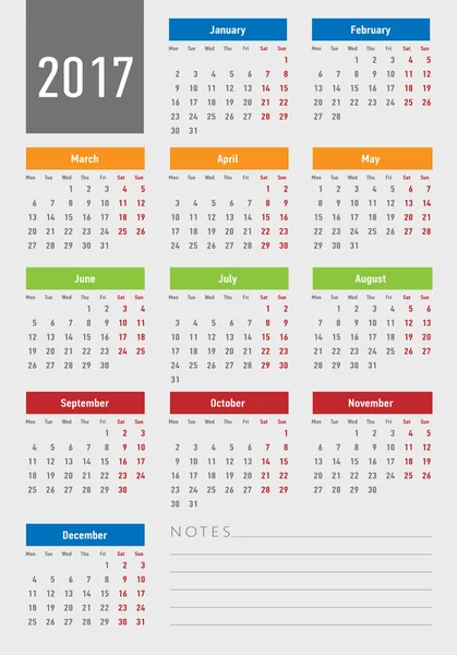 2017 ano calendário estilo simples . — Vetor de Stock