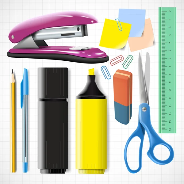 Stationery equipment. Back to school background with school supplies. — Stock Vector