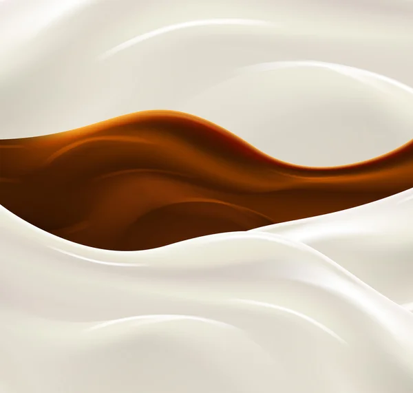 Onda de leite com xarope de chocolate fresco delicioso iogurte splash vector ilustração — Vetor de Stock