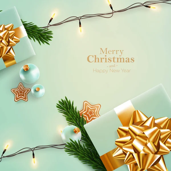 Cartolina Natale Banner Con Luci Brillanti — Vettoriale Stock