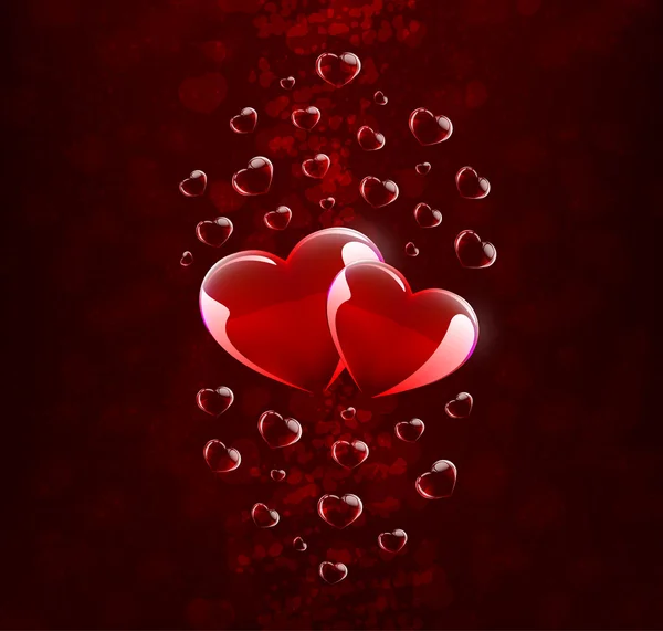 Deux coeurs sur fond rouge foncé — Image vectorielle