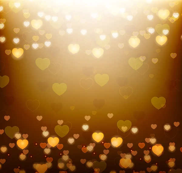 Fondo dorado con corazones brillantes — Vector de stock