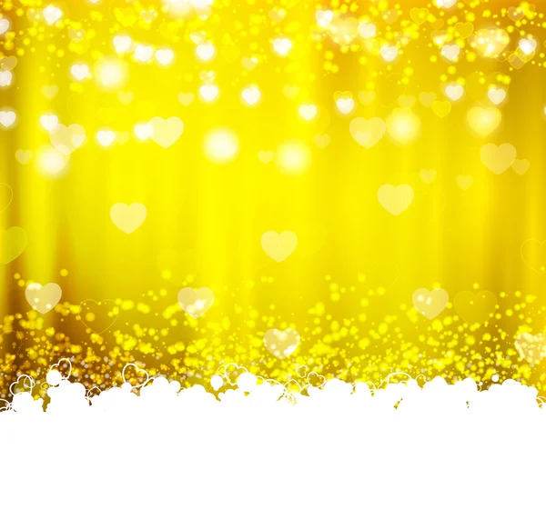 Fondo dorado con corazones y luces — Vector de stock