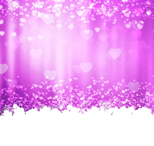 Fondo púrpura con corazones y luces — Vector de stock