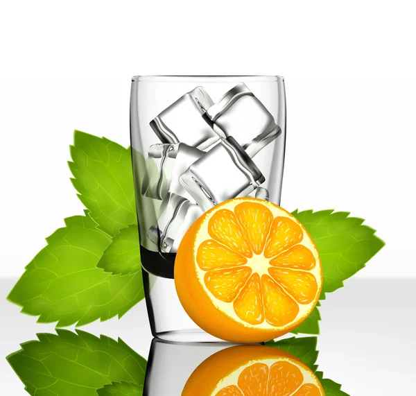 Vector de vidrio con hielo, menta y naranja — Vector de stock