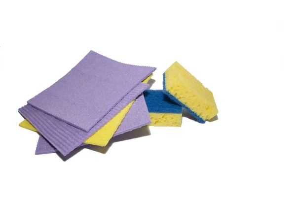 Accessories Cleaning Washcloth White Background Yellow Purple Dishcloths Cleaning — Stock Photo, Image