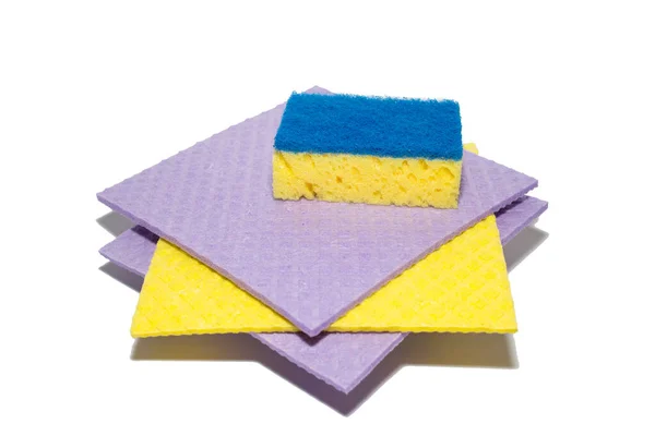 Accessories Cleaning Washcloth White Background Yellow Purple Dishcloths Cleaning — Stock Photo, Image