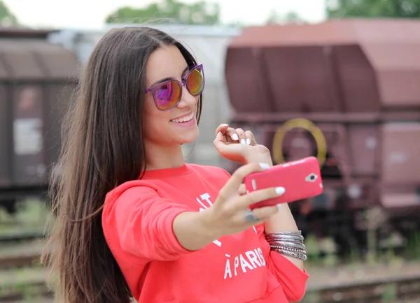 Selfie Menina Adolescente Felicidade — Fotografia de Stock