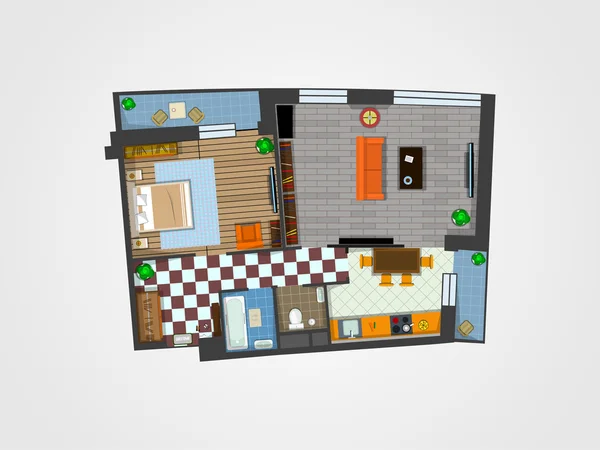 Plan d'appartement vue de dessus — Image vectorielle