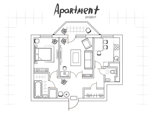 Proyecto de apartamento vista superior — Archivo Imágenes Vectoriales