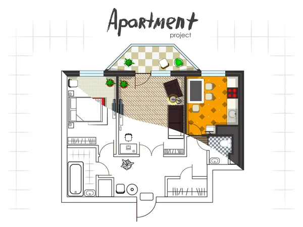 Proyecto de apartamento vista superior — Vector de stock