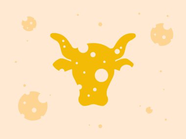 Sarı yuvarlak peynir ve inek kafası şeklinde delikler.