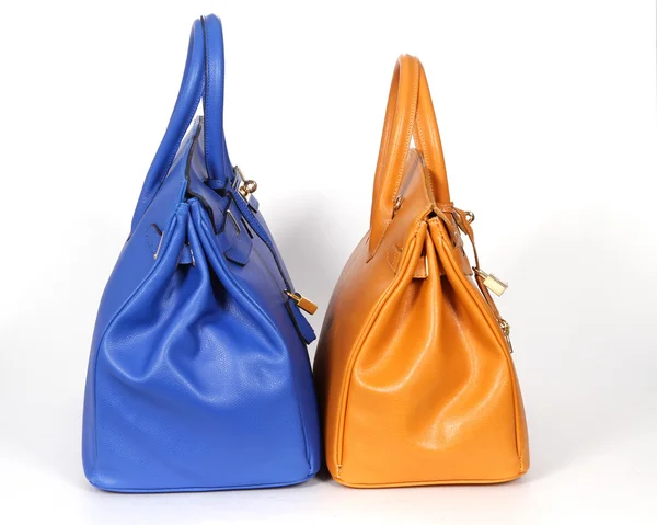 Blue and yellow handbags from genuine leather — Stock Photo, Image