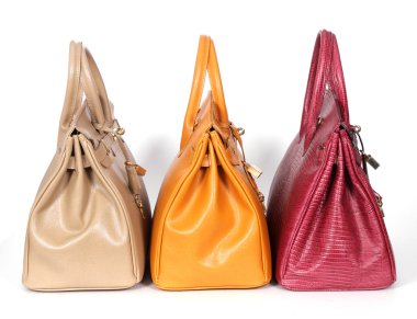 Bej sarı ve mor hakiki deri çanta