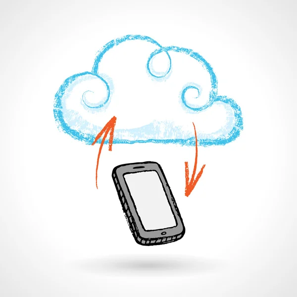 Cloud Computing Concept With Cellphone Vector Drawing — Stock Vector