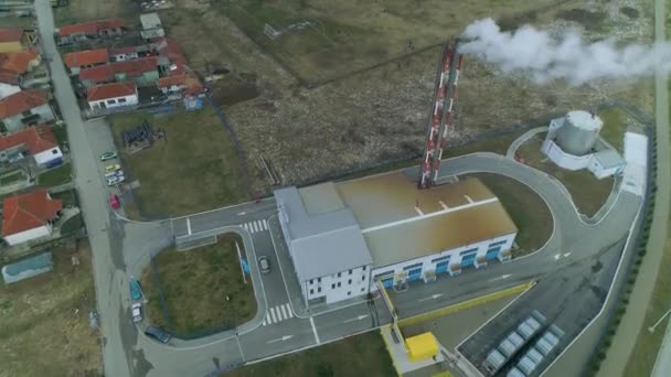 Dron Aéreo Disparó Pirot Serbia Vapor Rastro Humo Chimenea — Vídeo de stock