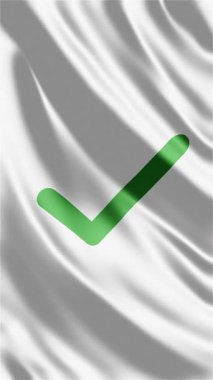 Üzerinde basit bir işaret işareti olan beyaz kumaş bayrağı sallıyordu. Onay, onay, başarı, doğrulama ve olumlu sonuçlar. İş, teknoloji, sunumlar, kullanıcı arayüzü görselleri, kurumsal iletişim ve hareket grafikleri projeleri.