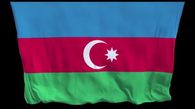 Azerbaycan bayrağı rüzgarda sallanıyor. Azerbaycan kimlik mirası, ulusal gurur hilal ve sekiz köşeli yıldız. Haberlerde siyasi konular, uluslararası ilişkiler belgeselleri, eğitim amaçlı seyahat web pankartları