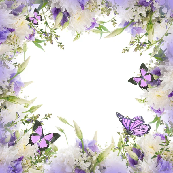 Keret virágokkal és pillangókkal — Stock Fotó