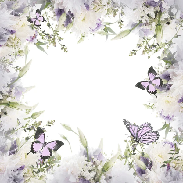 Рамка с цветами и бабочками — стоковое фото