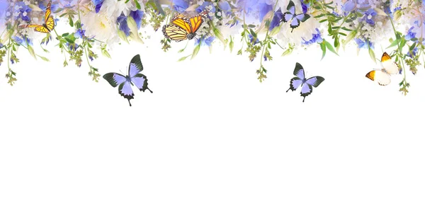 Fronteira com flores e borboletas — Fotografia de Stock