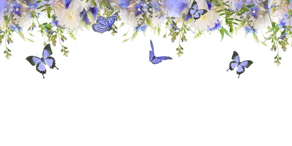 Border with flowers and butterflies — Stock Photo, Image