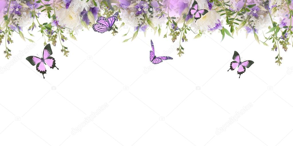 border with flowers and butterflies