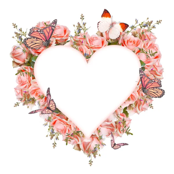 Frame of roses and butterflies — Stock Photo, Image