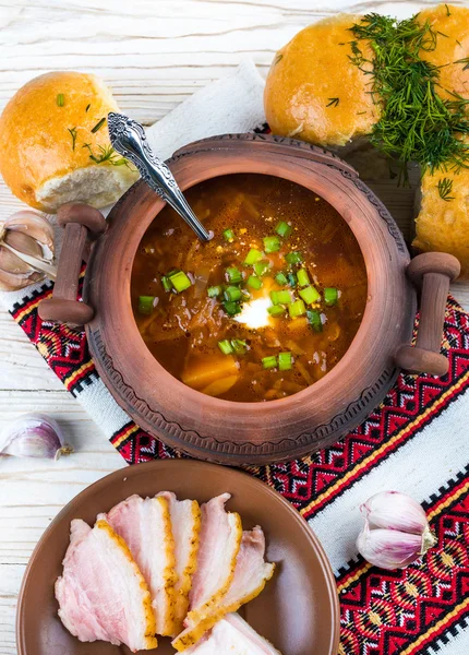 Borsch ucraniano con rosquillas — Foto de Stock