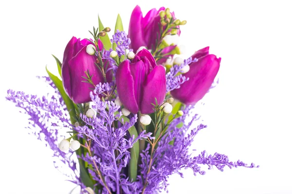 Tulips with mimosa flowers — Stock Photo, Image