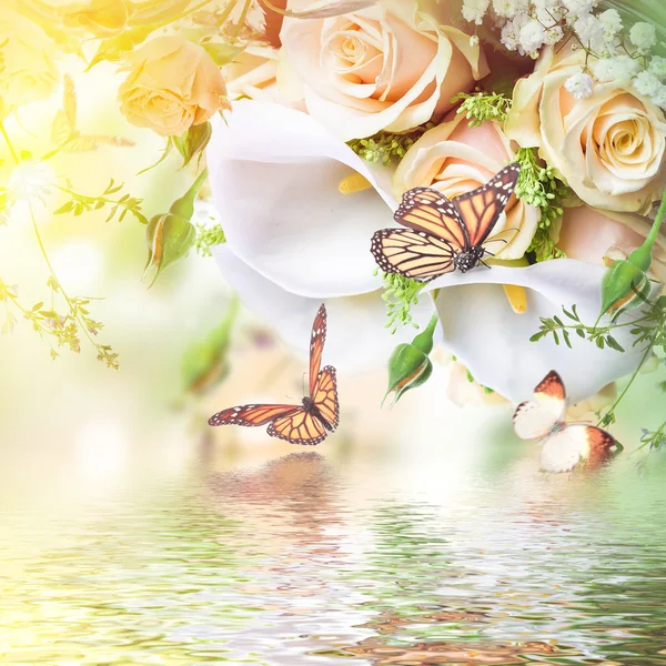 Hermosas flores y mariposas — Foto de Stock