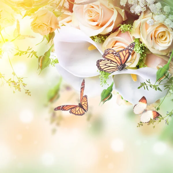 Hermosas flores y mariposas — Foto de Stock