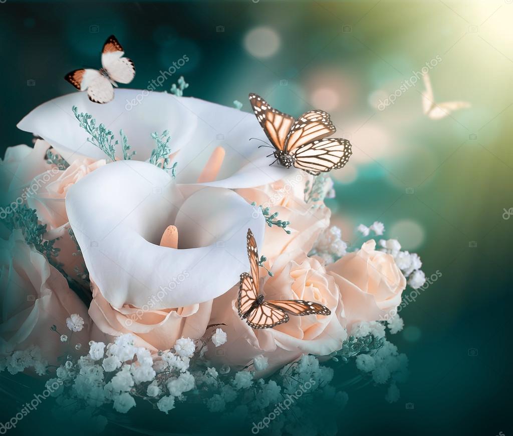 Vakre blomster og sommerfugler – stockfoto © seqoya #91434094, image size:1024x871