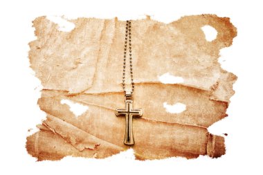 Eski grunge tuval üzerine Hıristiyan çapraz