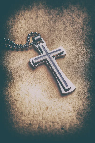 Closeup of silver Christian cross — Stock Photo, Image