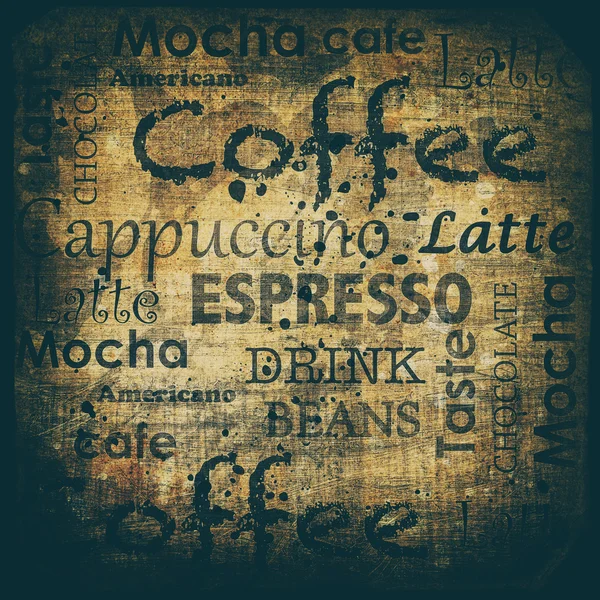 Kaffe text på grunge bakgrund — Stockfoto