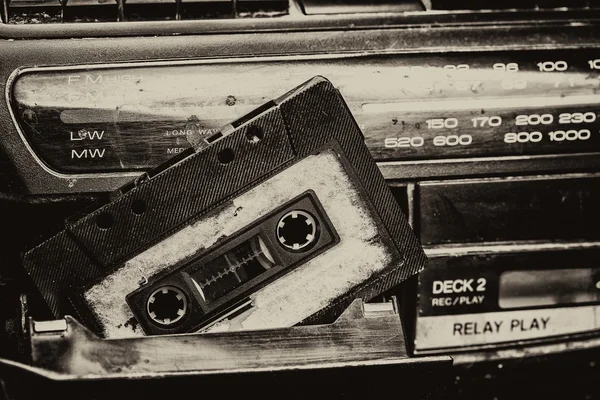 Old cassette tape and player — Stock Photo, Image