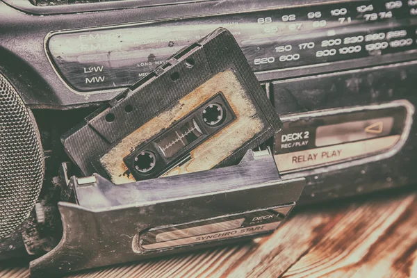 Old cassette tape and player — Stock Photo, Image