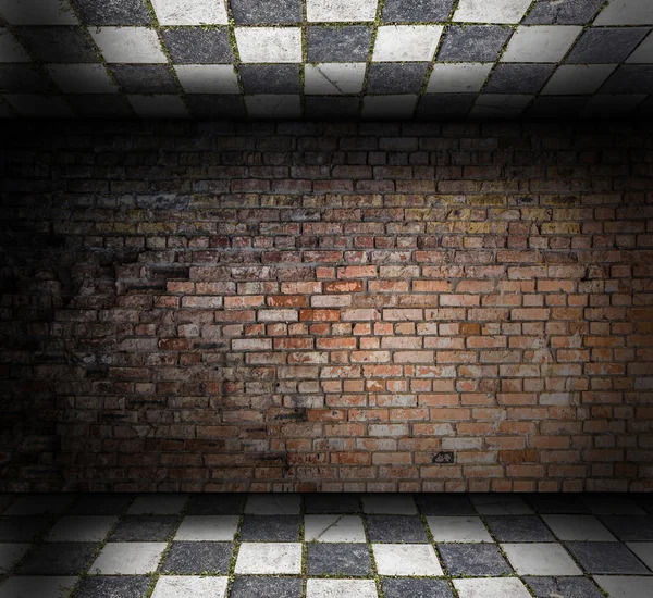 Schack och brick wall interiör — Stockfoto