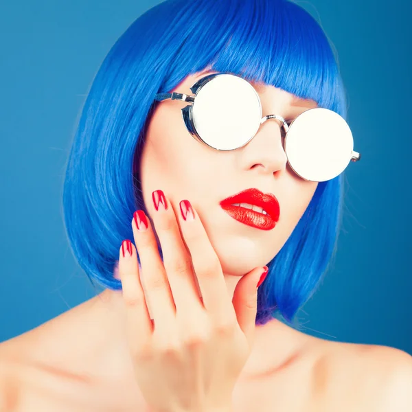 Beautiful woman wearing colorful wig — Stock Photo, Image