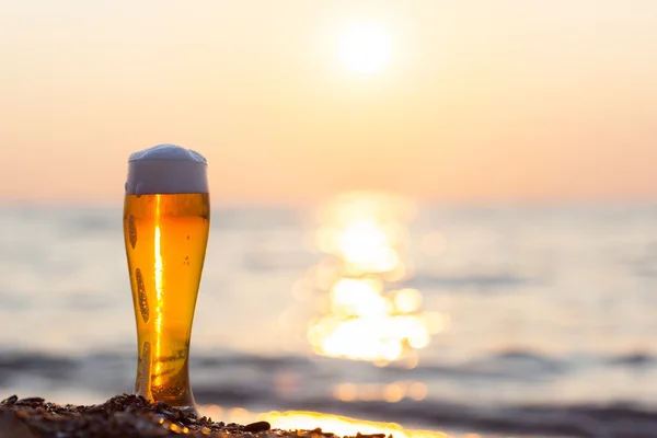 Egy pohár sör a tengerparton. — Stock Fotó