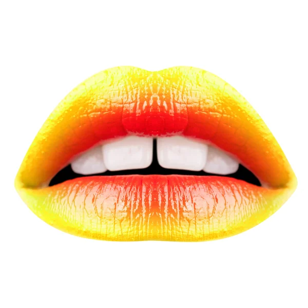 아름 다운 섹시 한 통 통 여자 입술의 근접 촬영 — 스톡 사진