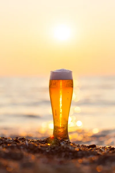 Бокал пива на пляже — стоковое фото