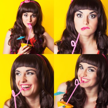 kadın bir turuncu turuncu ve içme suyundan yapılmış küpeler