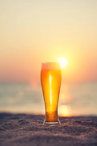 Ποτήρι μπίρα σε ένα ηλιοβασίλεμα — Φωτογραφία Αρχείου
