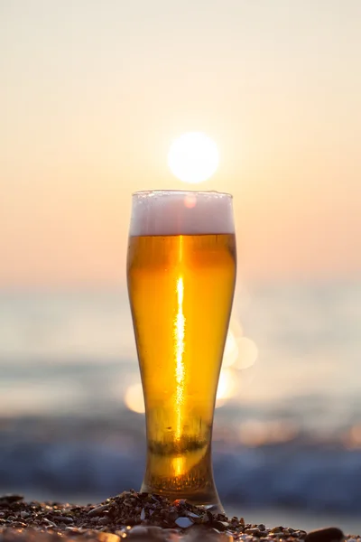 Glas bier op een zonsondergang — Stockfoto